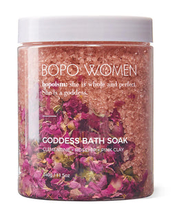 The Goddess Soak by Bopo Women is a natural fusion of soothing lavender, clementine, rosehip and sugandha kokila essential oils to ease the mind and replenish the skin.  Infused with organic dried rose petals and epsom salts for the ultimate sensual bathing experience. Romance yourself.  * Natural, handcrafted, vegan  * Cruelty Free  * Designed and Made in Australia by Bopo Women