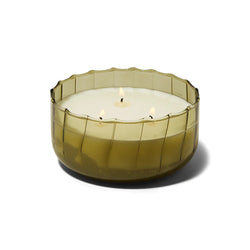 The Secret Garden Large Ribbed Glass Candle by Paddywax is designed to elevate tablescapes.   Bring a vintage touch to your next dinner party with these subtle and finely ribbed coloured glass vessels, available in both small and large sizes.  With a focus on sustainability, a repurposing tip is to try using the vessel as a votive for tea lights.  Top Notes: Sea Salt, Dewy Melon, Lemon Middle Notes: Violet, Freesia Base Notes: Musk, Driftwood