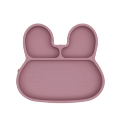 The Bunny Dusty Rose Stickie Plate by We Might Be Tiny puts your little muncher in charge at mealtime.