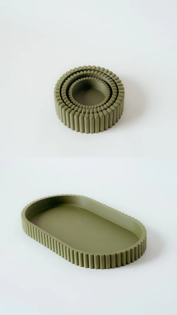 Scalloped Tray & Bowl Set - Green