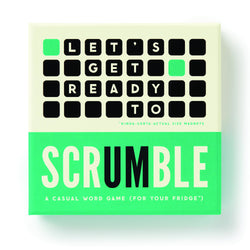 Can’t seem to find the time to sit down for a board game? Neither can we.  We’re too busy opening the fridge 400 times a day–that’s why the Scrumble Magnetic Fridge Game is perfect.  Now you can compete with family & friends, building words in a crossword-style manner, passively throughout the day–or week–or month.  *Includes Magnet Board, 96 X Magnetic Game Pieces & Instruction Book