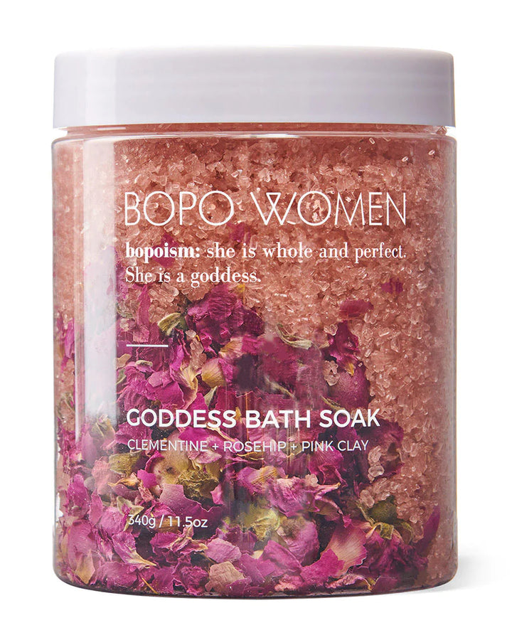 The Goddess Soak by Bopo Women is a natural fusion of soothing lavender, clementine, rosehip and sugandha kokila essential oils to ease the mind and replenish the skin.  Infused with organic dried rose petals and epsom salts for the ultimate sensual bathing experience. Romance yourself.  * Natural, handcrafted, vegan  * Cruelty Free  * Designed and Made in Australia by Bopo Women