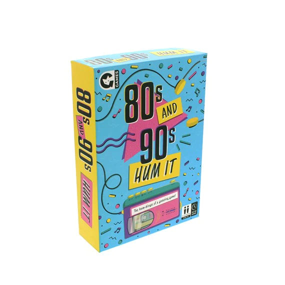 Hum your favourite 80’s and 90’s songs in the ace 80s & 90s Hum It guessing game!  You just know it’s going to be a blast watching and listening to all the creative ways your mates and loved ones will be humming those classic hits.   Perfect game for your next party or family game night  *Dimensions: 16.7 x 11.7 x 4 cm  *Inclusions: 50 cards, score pad, sand timer, dice and rules  *Duration: 20 – 30 mins  *Players: 4 or more  *Age: 14 years and older
