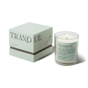 Express yourself with the Lush Palms Tranquil Mood Candle.  Featuring a Tranquil mood inspired fragrance description, this 8 oz candle is scented with a complex fragrance blend to evoke a specific slate of being that honours our senses and celebrates our feelings. .  *Size: 8 oz  *100% Soy Wax  *Vessel: Glass  *Dimensions: 3