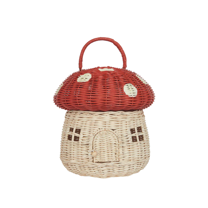 Rattan Mushroom Basket - Red