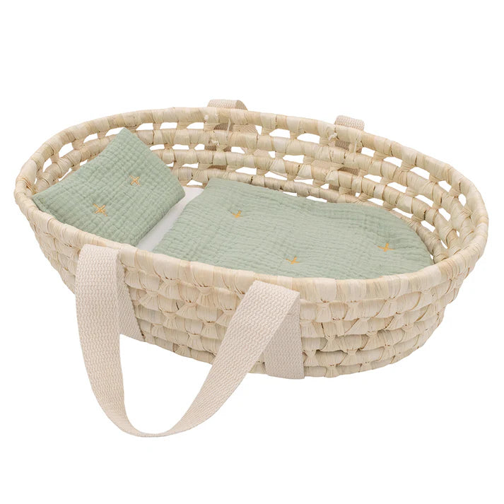 Rattan Doll Moses Basket - Sage