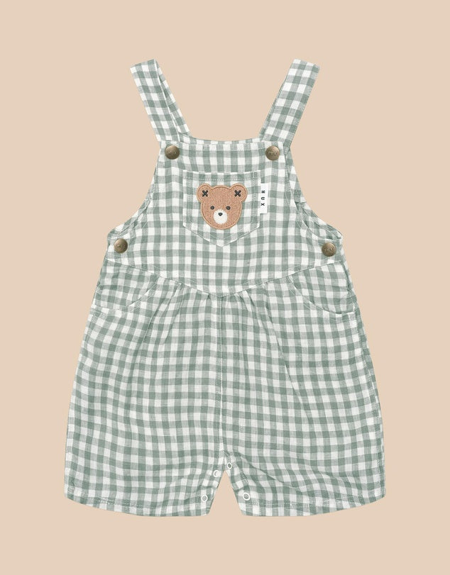 Sage Check Short Overalls