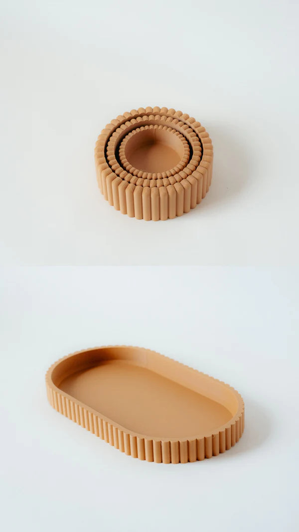 Scalloped Tray & Bowl Set - Caramel