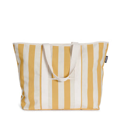 Classic carryall meets cabana cool with the Mustard Stripe All Day Bag by Base Supply. Crafted from sturdy cotton canvas with a quintessential summer stripe, it's practically perfect in every way.  *100% cotton canvas  *Soft shoulder straps  *Internal zip pocket + Front storage pocket  *Machine washable + Air-dry out of direct sunlight  *Measurements: W (top) 62cm & W (bottom) 45cm/ H 41cm/ D 18cm