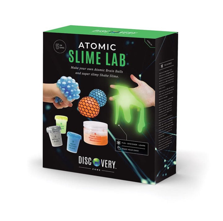 Five times the fun in one Atomic Slime Lab! Make your own Atomic Brain balls and Super slimy shake slime.