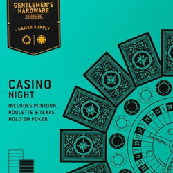 Give him or her a Casino wherever they may be with the Casino Night Game.  This game board of High  Quality by Gentlemen's Hardware includes:-  * Pontoon  * Texas Hold Em Poker  * Roulette  * 100% Recyclable Packaging  Size: 286mmx286mmx108mm