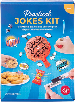 Kit Includes: Whoopee cushion, Cookie with cockroach, Bendy pencil, Squirty water ring