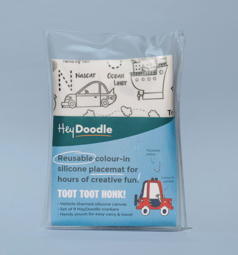 All Supercool kids will love hitting the road with a Toot Toot Honk reusable silicone placemat from HeyDoodle!! 
