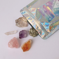 Spread the Good Vibes and live your best life with this Essentials Crystal Pack by Good Vibes Gang. An introductory Crystal Kit with all the basic gems to begin.  Responsibly sourced crystals blessed with reiki and good vibes and hand packed in Melbourne, Australia.