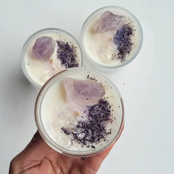Enlighten your mood or space with this beautifully scented Clarity Magic Crystal Candle by Crystals & Me. Each Candle is hand poured in Melbourne using pure soy wax and has been infused with positive intention and healing crystals, herbs & Spices.