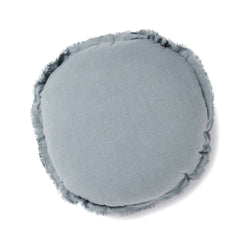 This ever so Stylish and comfortable light Blue Lewis Round cushion features a round shape finished with classic self-fringing around the edge of the cushion. The base fabric is a soft and durable, light blue cotton linen.