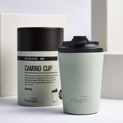 Enjoy your take away coffee, tea or hot chocolate with the Sage Camino Cup.   This 12 oz reusable takeaway coffee cup with spill proof, lock lid is perfect for the person on the move! 
